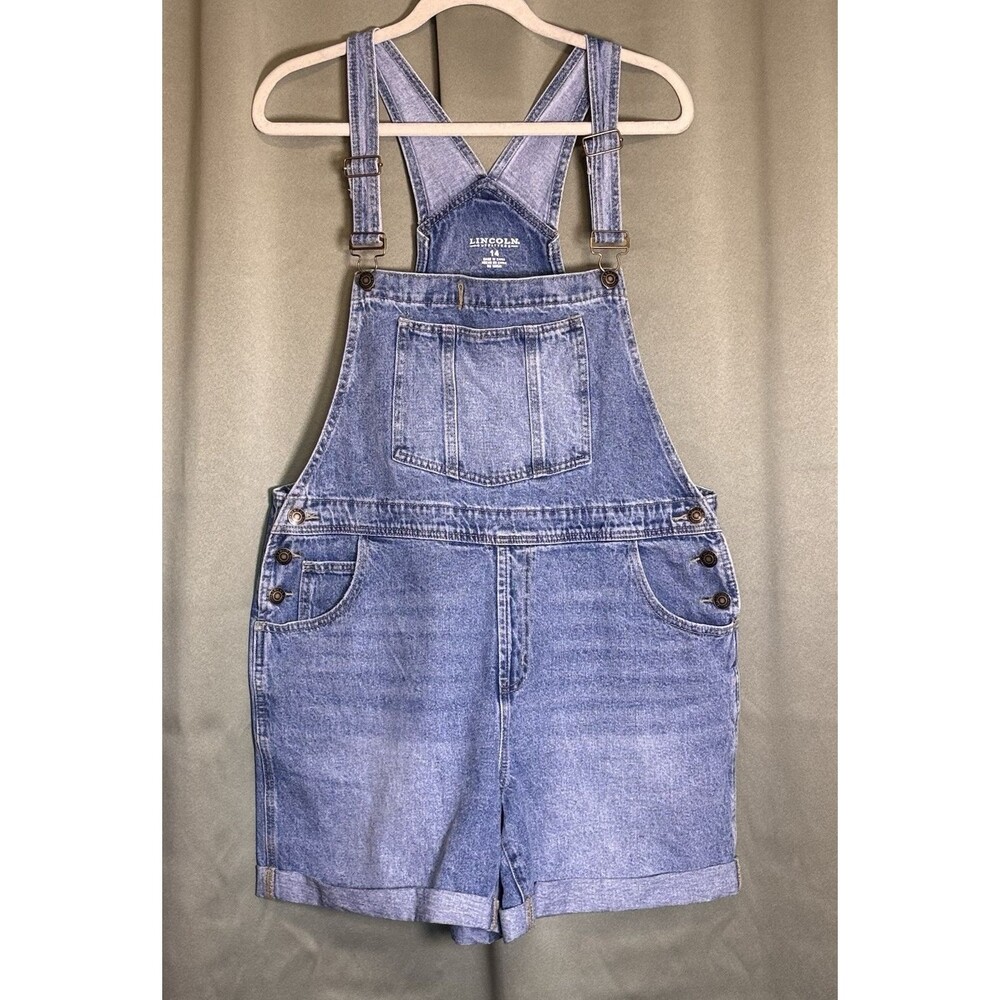 Lincoln Outfitters Denim Overalls Shorts Womens 14 Light Wash Adjustable Straps